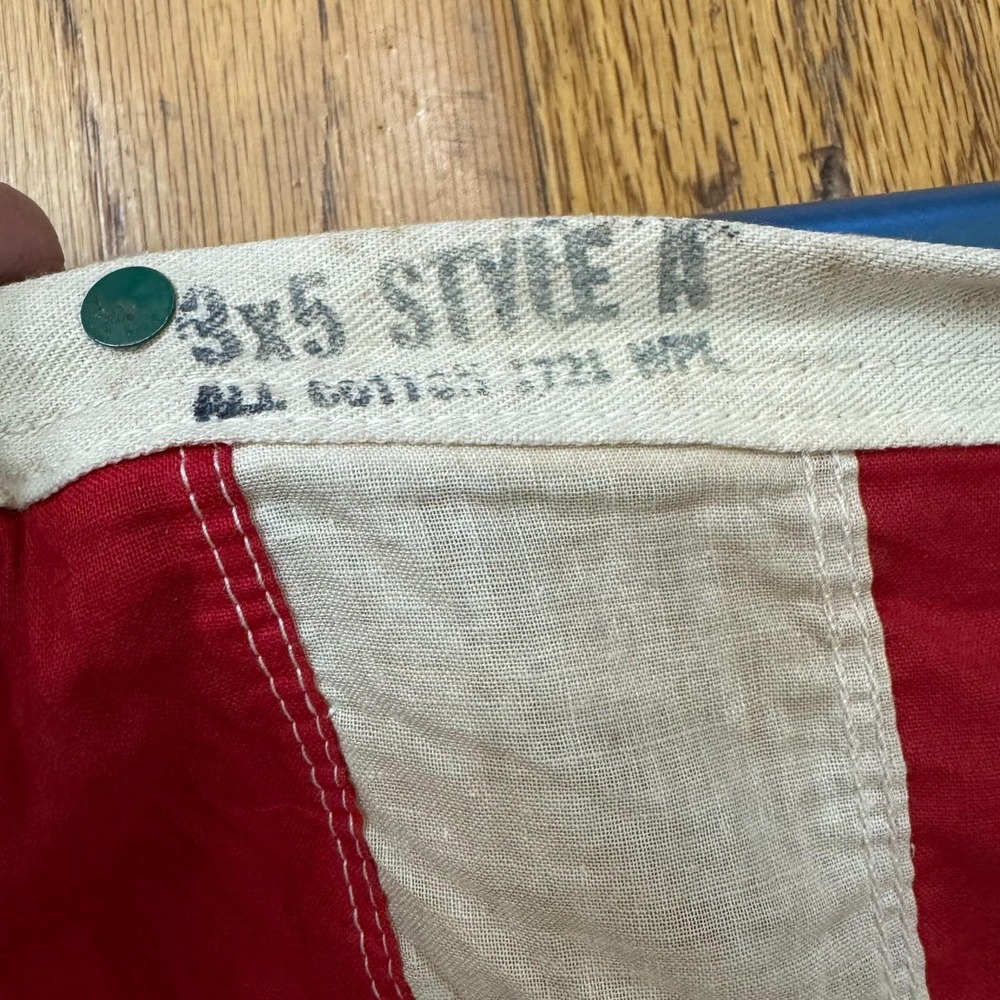 Vintage 50 Star American Flag w/ Original Box Blue Wood Pole Montgomery Ward 3x5 - Picture 6 of 15